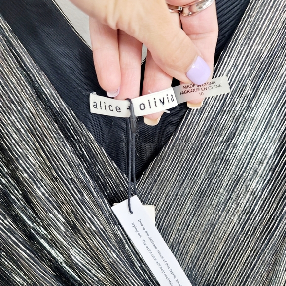 Alice + Olivia Roxy asymmetric draped metallic jersey midi dress NWT - Picture 4 of 7